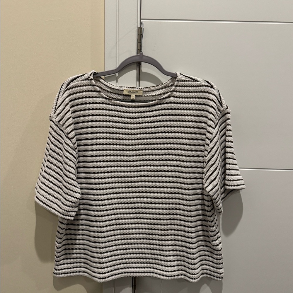 Madewell Stripe Embroidered Boxy Knit T-Shirt